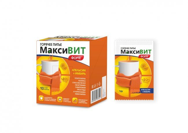 Максивит Форте Горячее питье, порошок для приема внутрь, апельсин имбирь, 16 г, 10 шт.