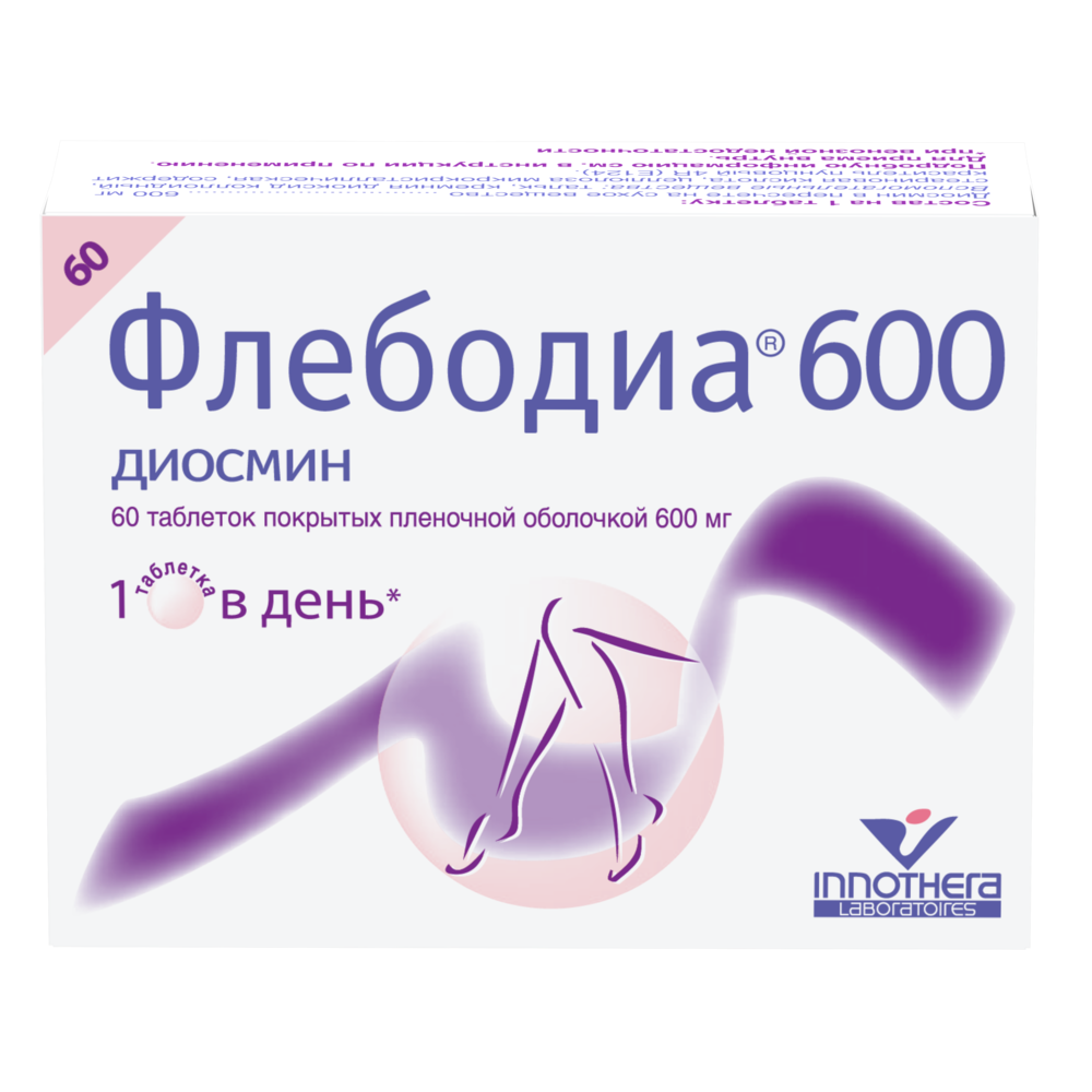 фото упаковки Флебодиа® 600, 600 мг, таблетки, покрытые пленочной оболочкой, 60 шт. фото упаковки Флебодиа® 600