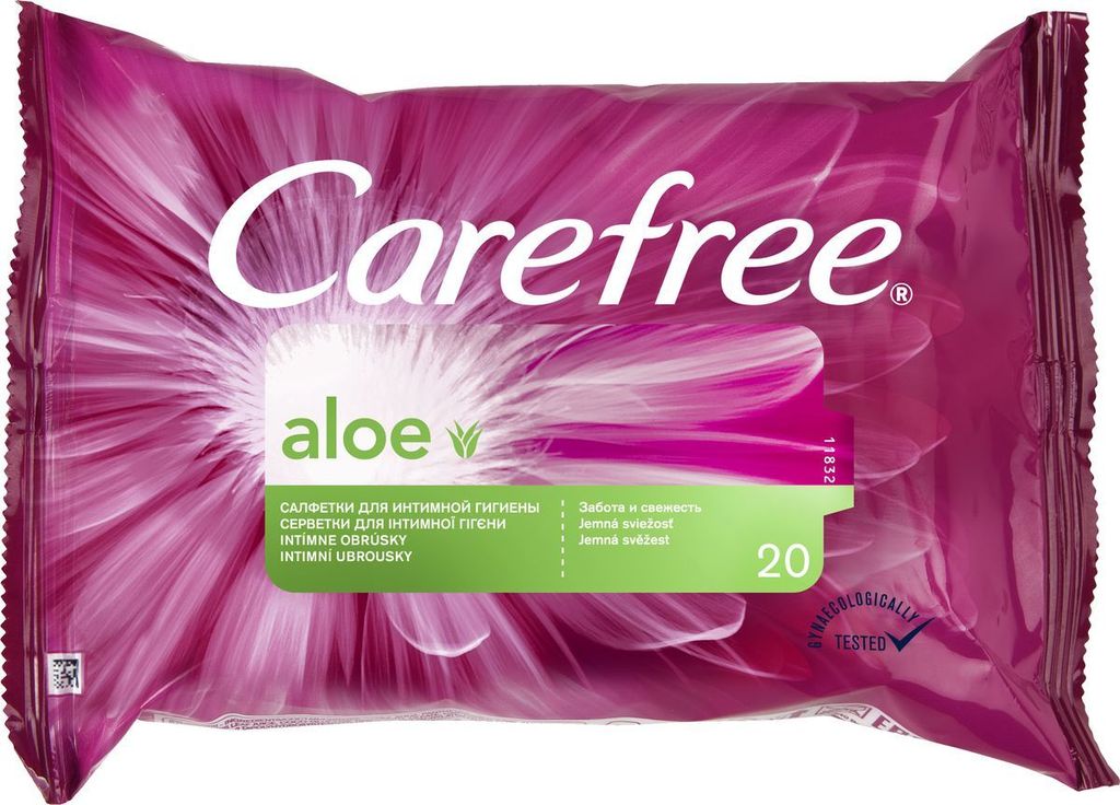 фото упаковки Carefree Aloe Intimate влажные салфетки для интимной гигиены