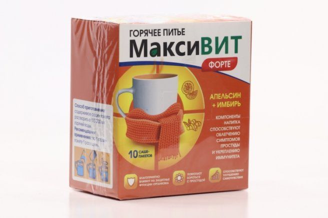 фото упаковки Максивит Форте Горячее питье, порошок для приема внутрь, апельсин имбирь, 16 г, 10 шт. фото упаковки Максивит Форте Горячее питье