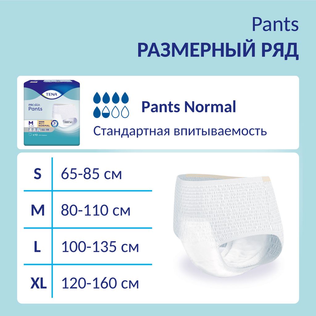 Подгузники-трусы для взрослых Tena Pants Normal, Extra Large XL (4), 120-160 см, 15 шт.