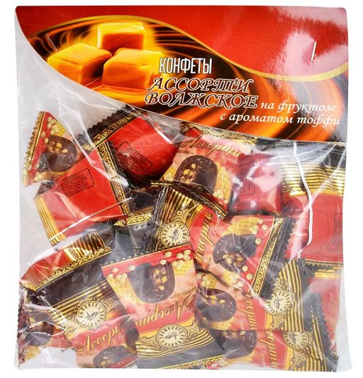 Конфеты Ассорти Волжское на фруктозе, конфеты, с ароматом тоффи, 180 г, 1 шт.