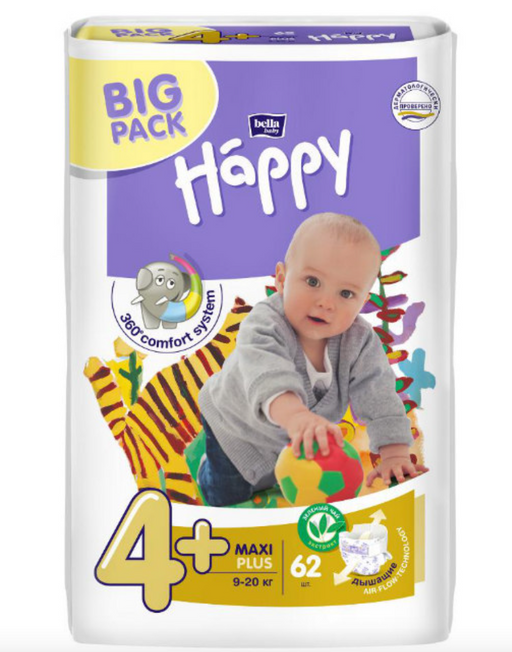 Bella Baby Happy maxi plus Подгузники детские, р. 4, 9-20 кг, 62 шт.