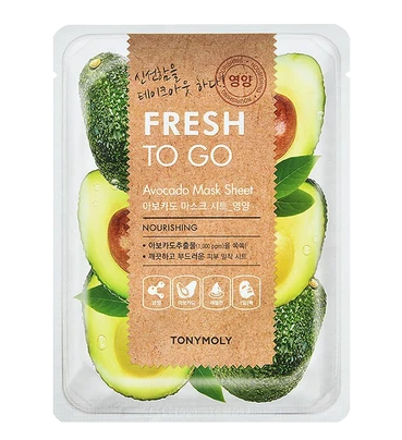 TonyMoly Fresh To Go Avocado Mask Sheet Освежающая тканевая, маска для лица, с экстрактом авокадо, 22 мл, 1 шт.
