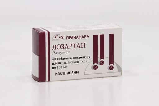 Лозартан, 100 мг, таблетки, покрытые пленочной оболочкой, 40 шт.