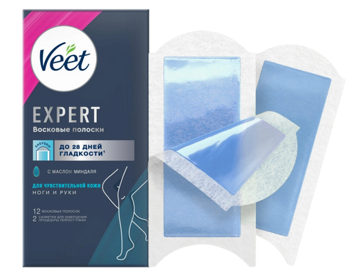 Veet Expert Восковые полоски для депиляции, для чувствительной кожи, 12 шт.