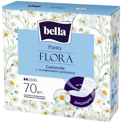 Bella panty flora camomile прокладки ежедневные, 2 капли, с экстрактом ромашки, 70 шт.