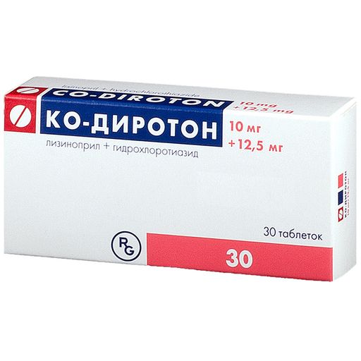 Ко-Диротон, 10 мг+12.5 мг, таблетки, 30 шт.
